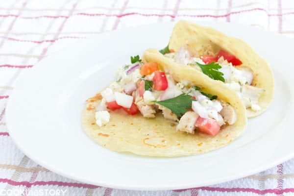 Chicken Souvlaki Tacos with a Quick and Easy Tzatziki Sauce Recipe, from @cookthestory