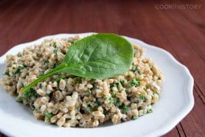 A simple farro recipe with cream c heese and spinach