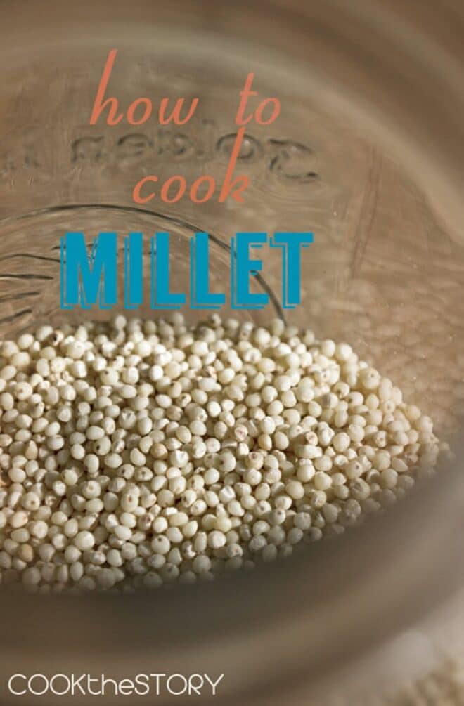 Glass bowl of millet, text reads How to Cook Millet