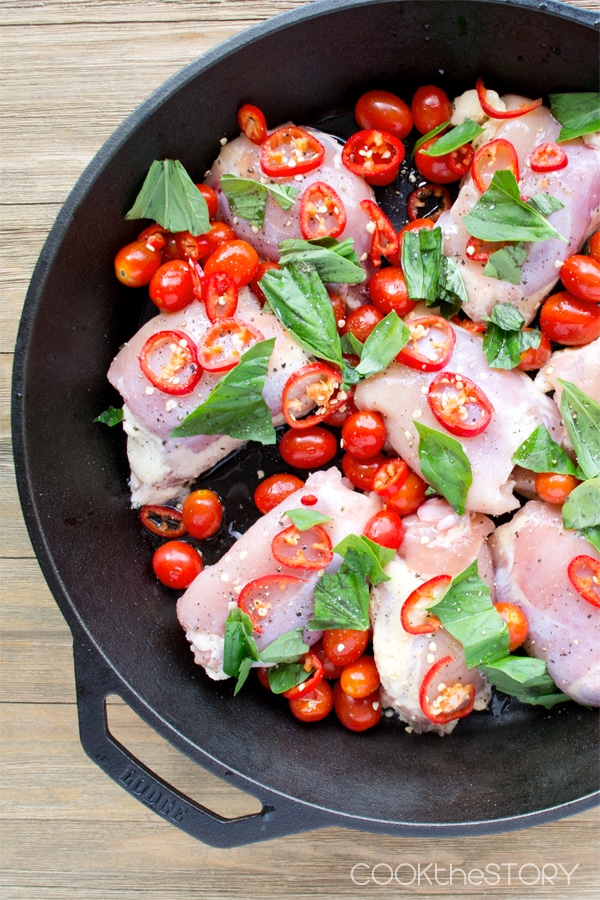 Easy Baked Chicken with Tomatoes, Basil and Red Chillies
