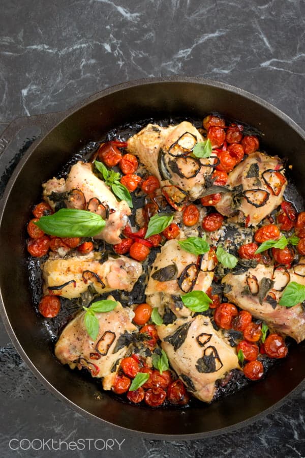 Easy Baked Chicken with Tomatoes, Basil and Red Chillies