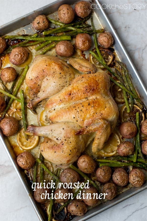 Spatchcock Chicken with Potatoes, Asparagus, and Lemon