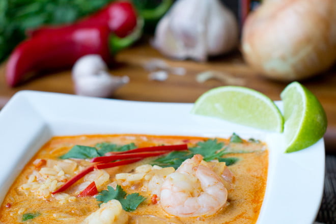 Coconut Curry Soup with Shrimp and Rice