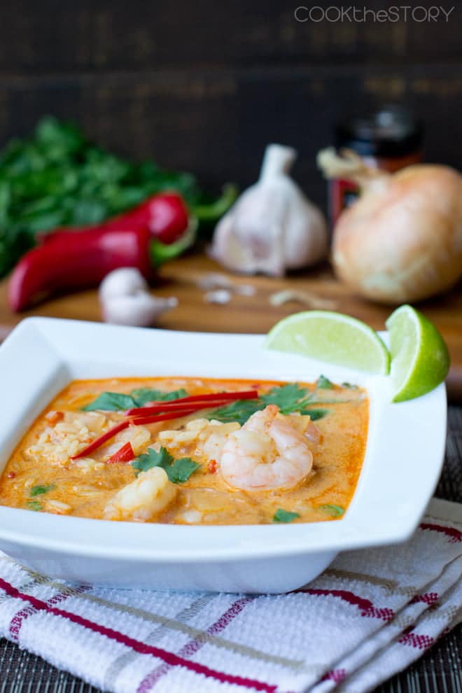 Coconut Curry Soup with Shrimp and Rice