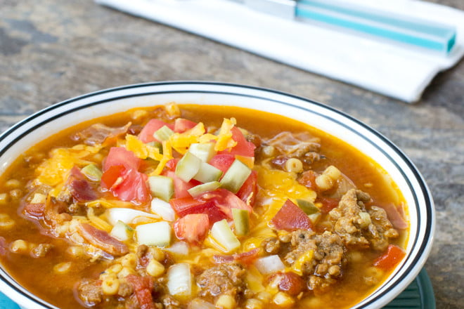 Bacon Cheeseburger Soup - This homemade soup recipe is full of flavor and can be on the table in just 15 minutes!