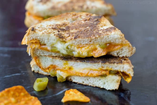 Nacho Grilled Cheese Sandwich - with the nacho chips cooked inside the sandwich!