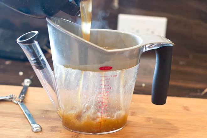 Pouring drippings into a gravy separator