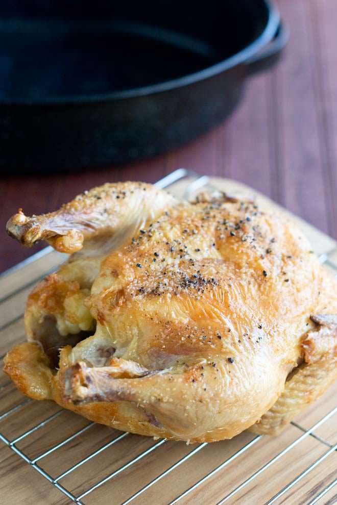 A whole chicken that was roasted from frozen