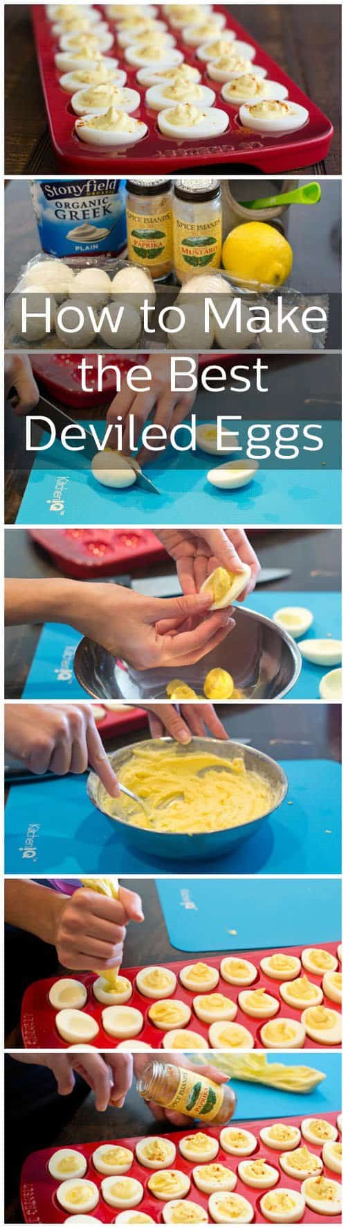 Collage of images of preparing deviled eggs. Test reads How to Make the Best Deviled Eggs.