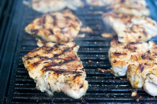 Chicken breasts on the grill.