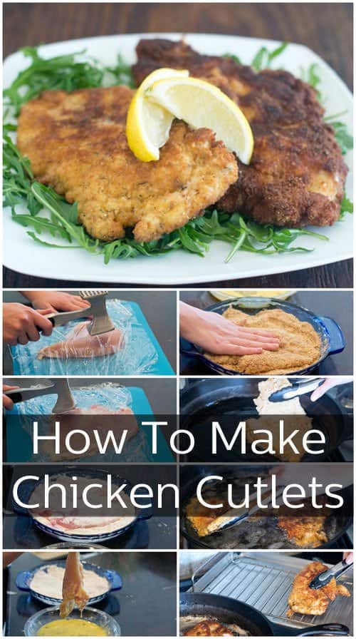Collage of process pictures, text reads How to Make Chicken Cutlets.