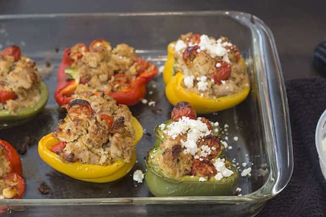 Stuffed Peppers topped with feta.