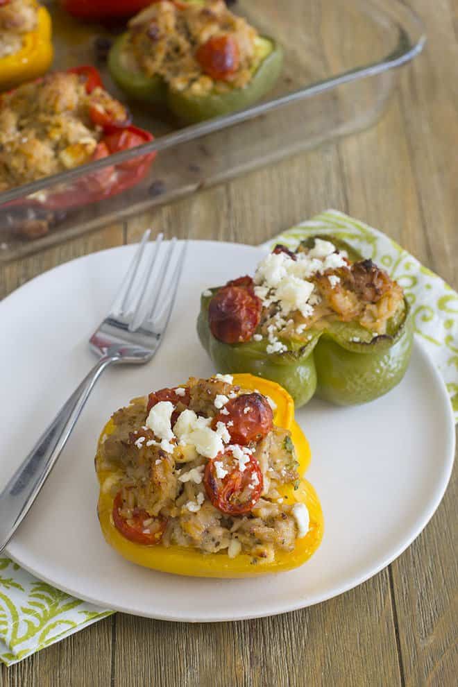 These amazingly delicious Chicken Stuffed Peppers have all the flavors of your favorite Greek salad. The best part is that they're quicker than classic stuffed peppers so you can have them on any weeknight. 