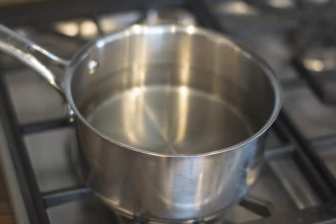 Pot of water on the stovetop.