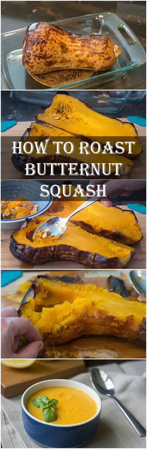 Collage of cooked butternut squash pictures, text reads How To Roast Butternut Squash.