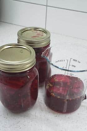 Pickled beets in mason jars.