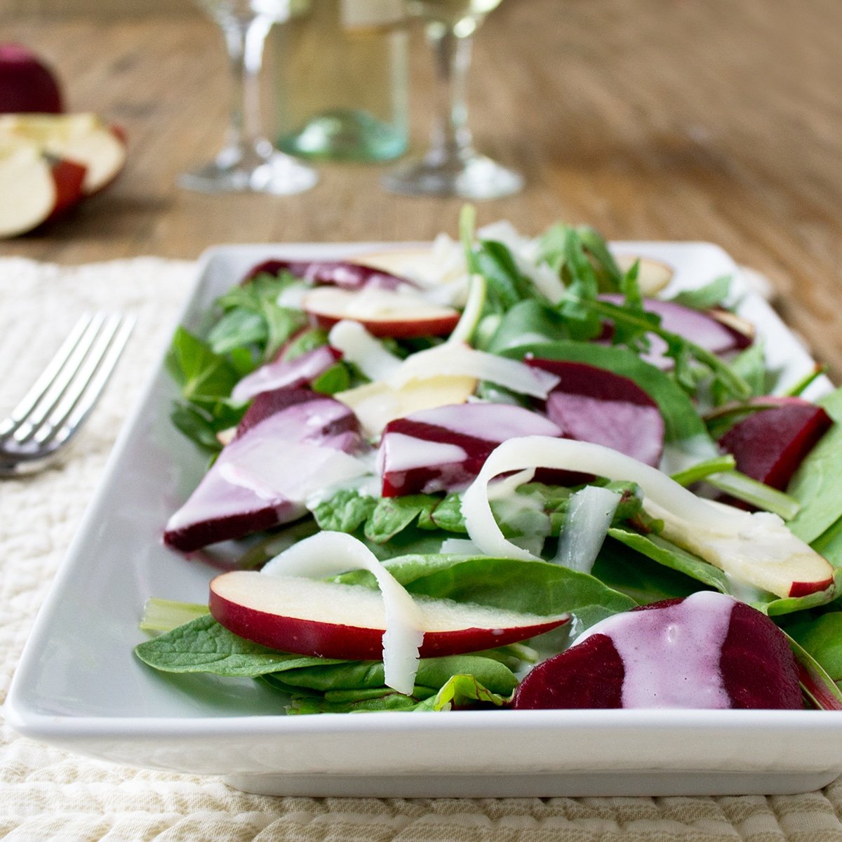 Beet and kale salad with Parmesan shavings.
