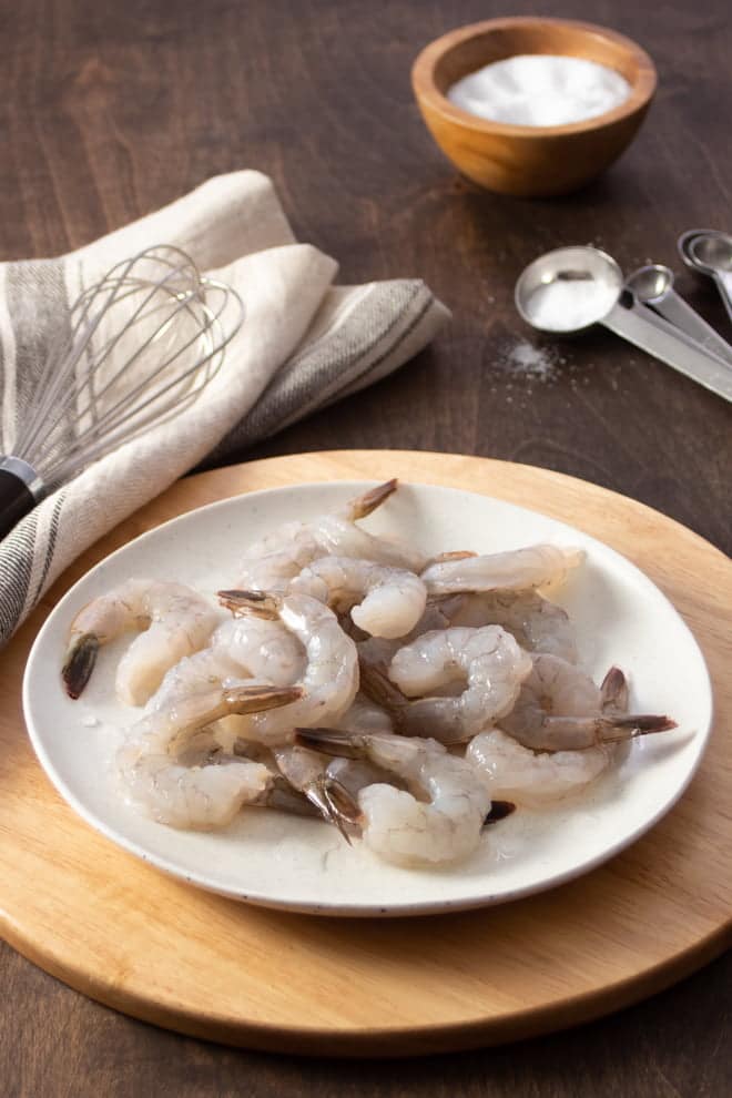 Plate of raw brined shrimp.
