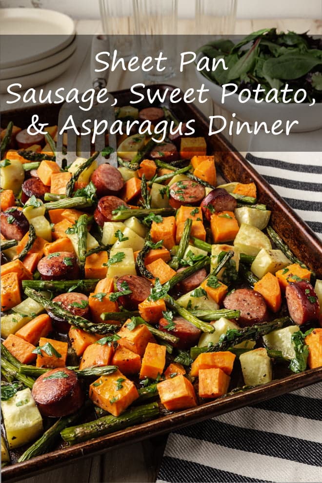 Sheet Pan Sausage, Sweet Potato, and Asparagus Dinner
