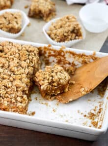 Pumpkin pie bars with oat topping.