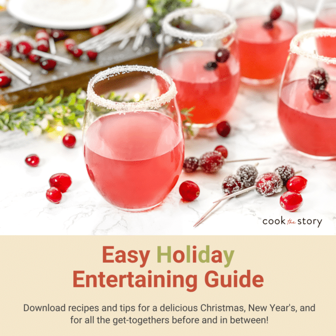 Glasses of cranberry punch, text reads Easy Holiday Entertaining Guide.