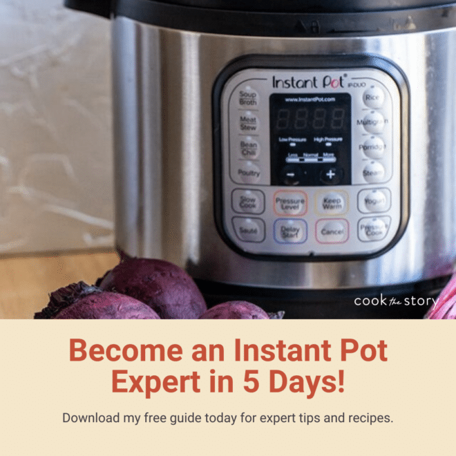 Beets in front of Instant Pot, text reads Become an Instant Pot Expert in 5 Days
