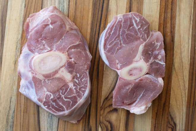Raw veal shanks, untied.