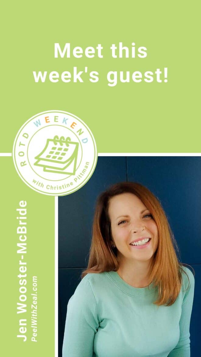 Green ROTD Weekend Graphic with a picture of Jen Wooster-McBride.