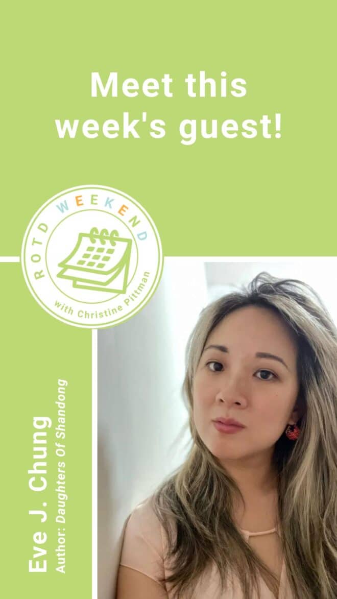 Green ROTD Weekend graphic with a picture of Eve J. Chung.